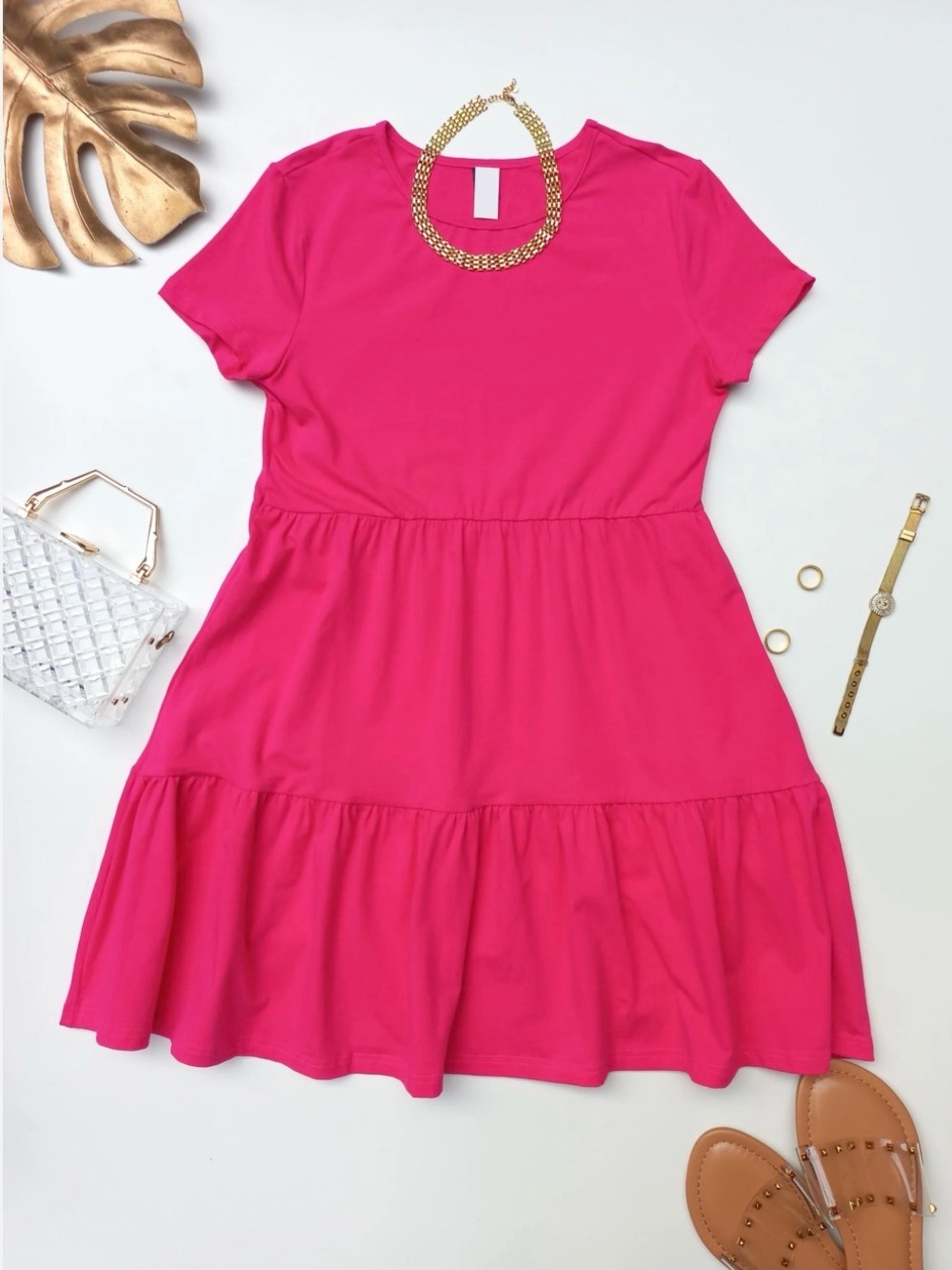 GAP Bright Pink Tiered Short-Sleeve Girls Dress